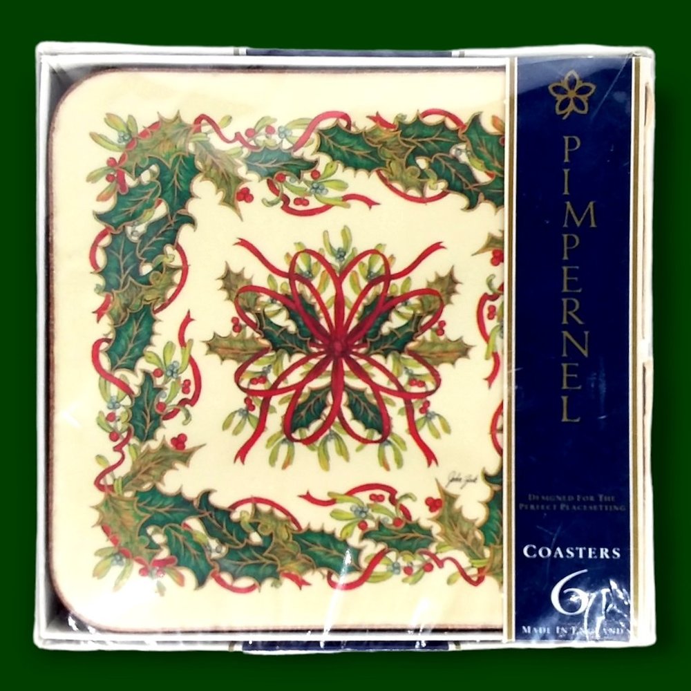 Pimpernel Festive Garland Cork Backed Coasters Set of 6 FACTORY SEALED England